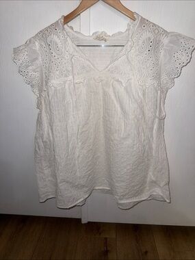 Perch by Blue Pepper Cotton bohemian-style white eyelet flutter-sleeve peasant